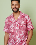 Pink Floral Print Half Sleeve Shirt