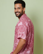 Pink Floral Print Half Sleeve Shirt