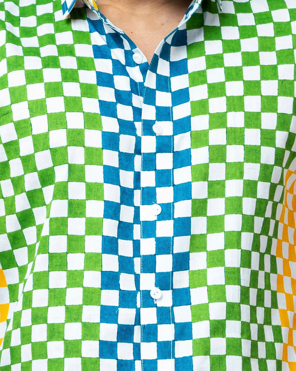 Multi Colour Block Print Mens Checks Shirt