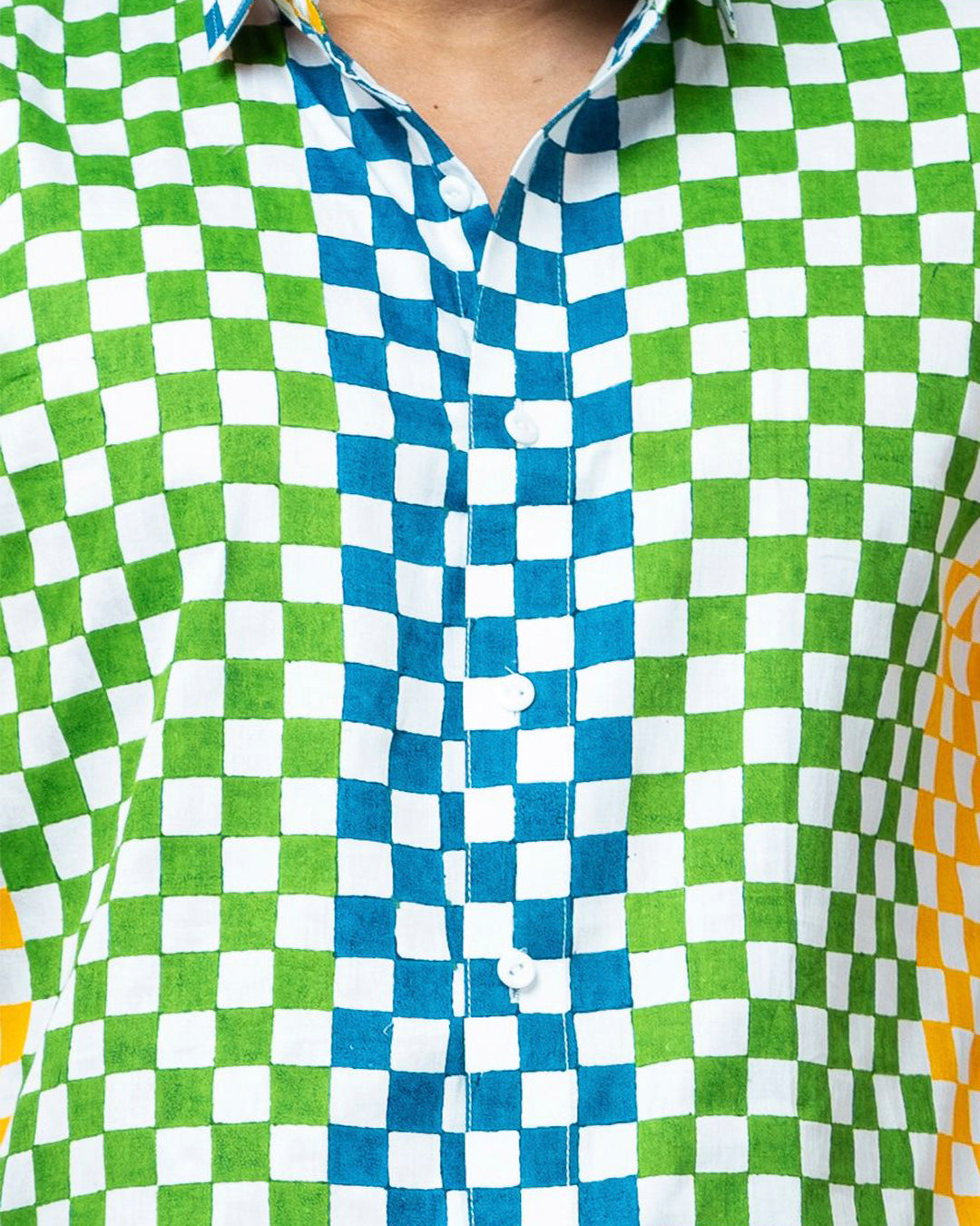 Multi Colour Block Print Mens Checks Shirt