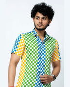 Multi Colour Block Print Mens Checks Shirt