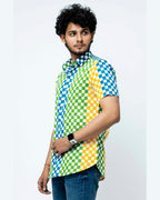 Multi Colour Block Print Mens Checks Shirt