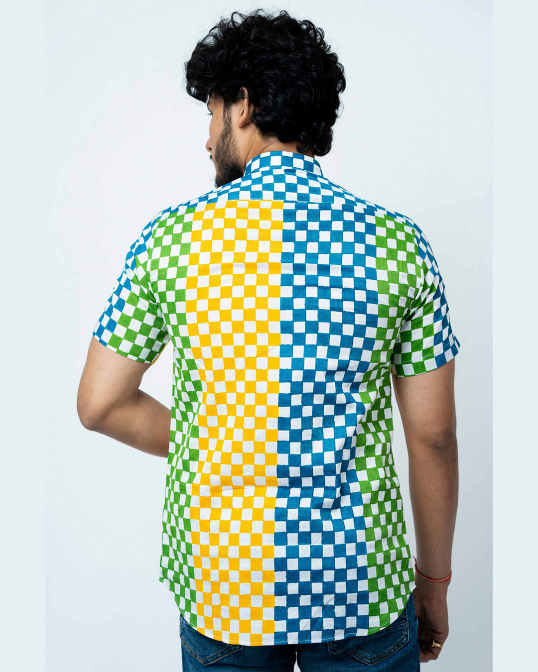 Multi Colour Block Print Mens Checks Shirt