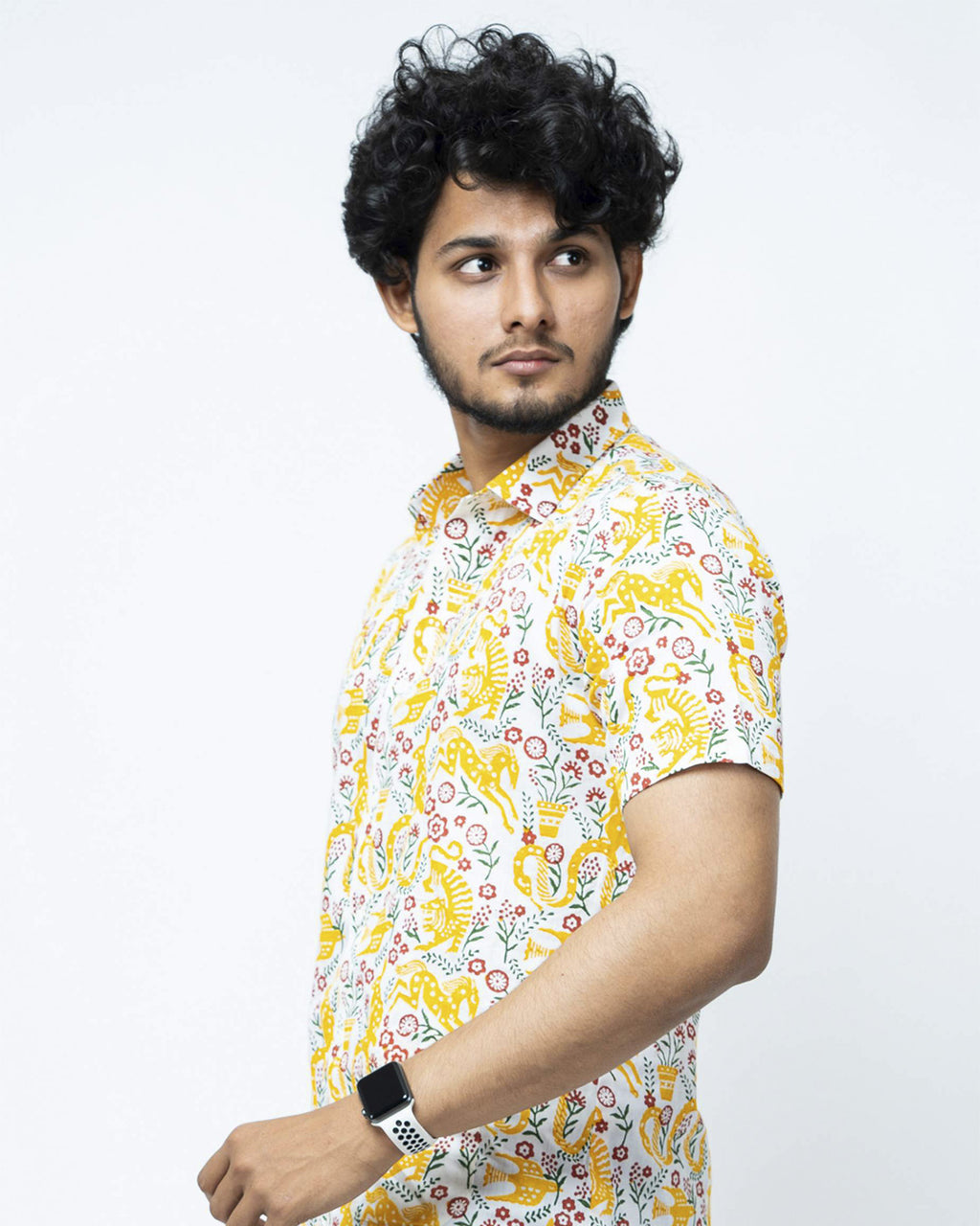 Animal Theme Block Print Casual Mens Shirt