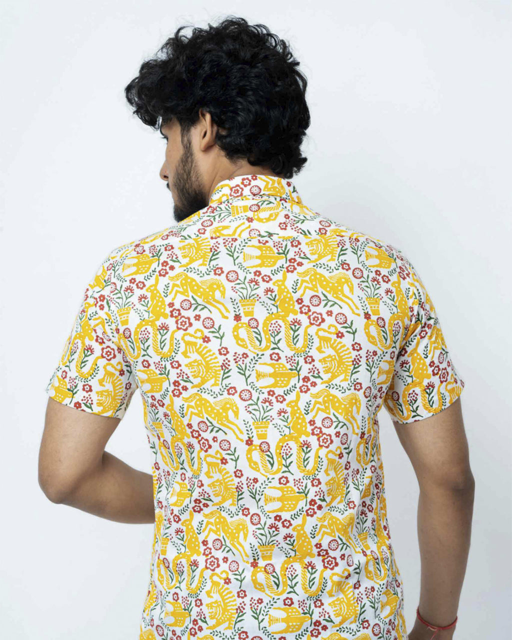 Animal Theme Block Print Casual Mens Shirt