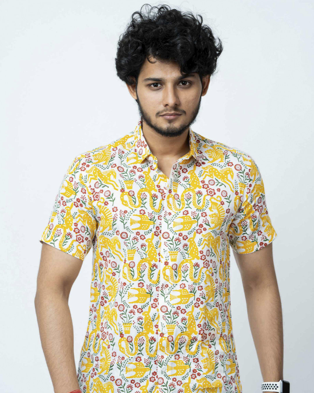 Animal Theme Block Print Casual Mens Shirt