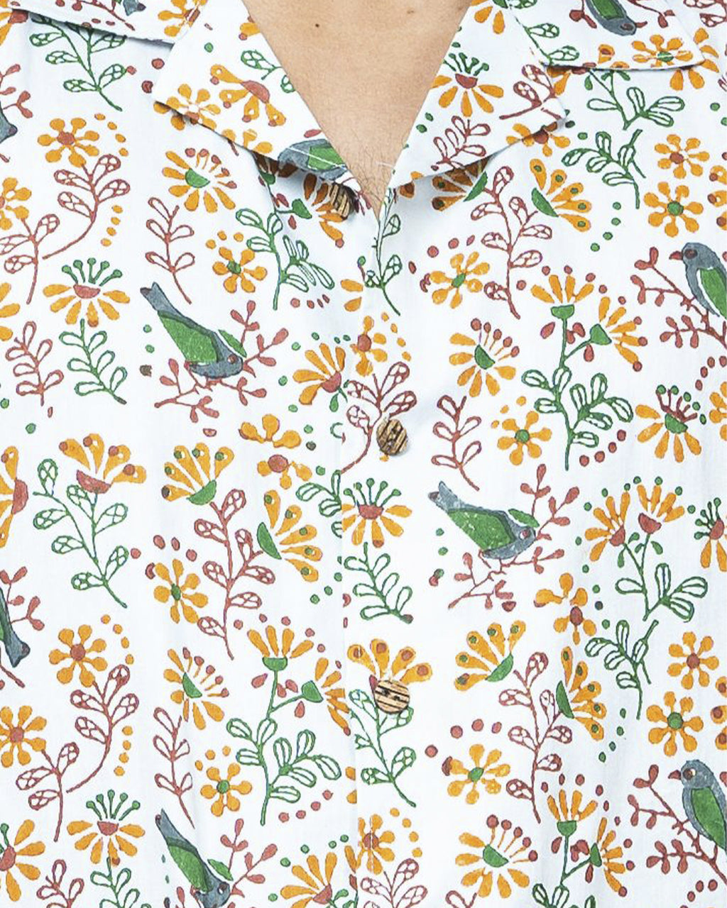 Bird Block Print Box Fit Casual Shirt