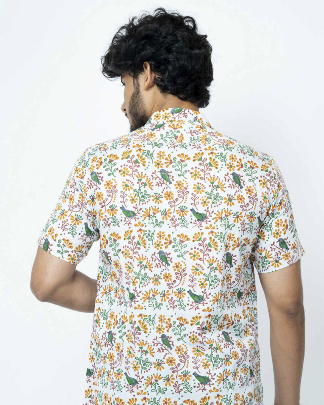 Bird Block Print Box Fit Casual Shirt