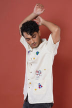 Space Cowboy Hand Embroidered Mens Half Shirt