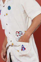 Space Cowboy Hand Embroidered Mens Half Shirt