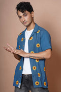 Sunflower Hand Embroidered Half Sleeves Mens Shirt