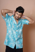 Sky Floral Print Half Sleeve Shirt