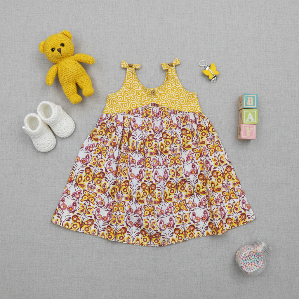 Sleeveless Cotton Frock - Yellow
