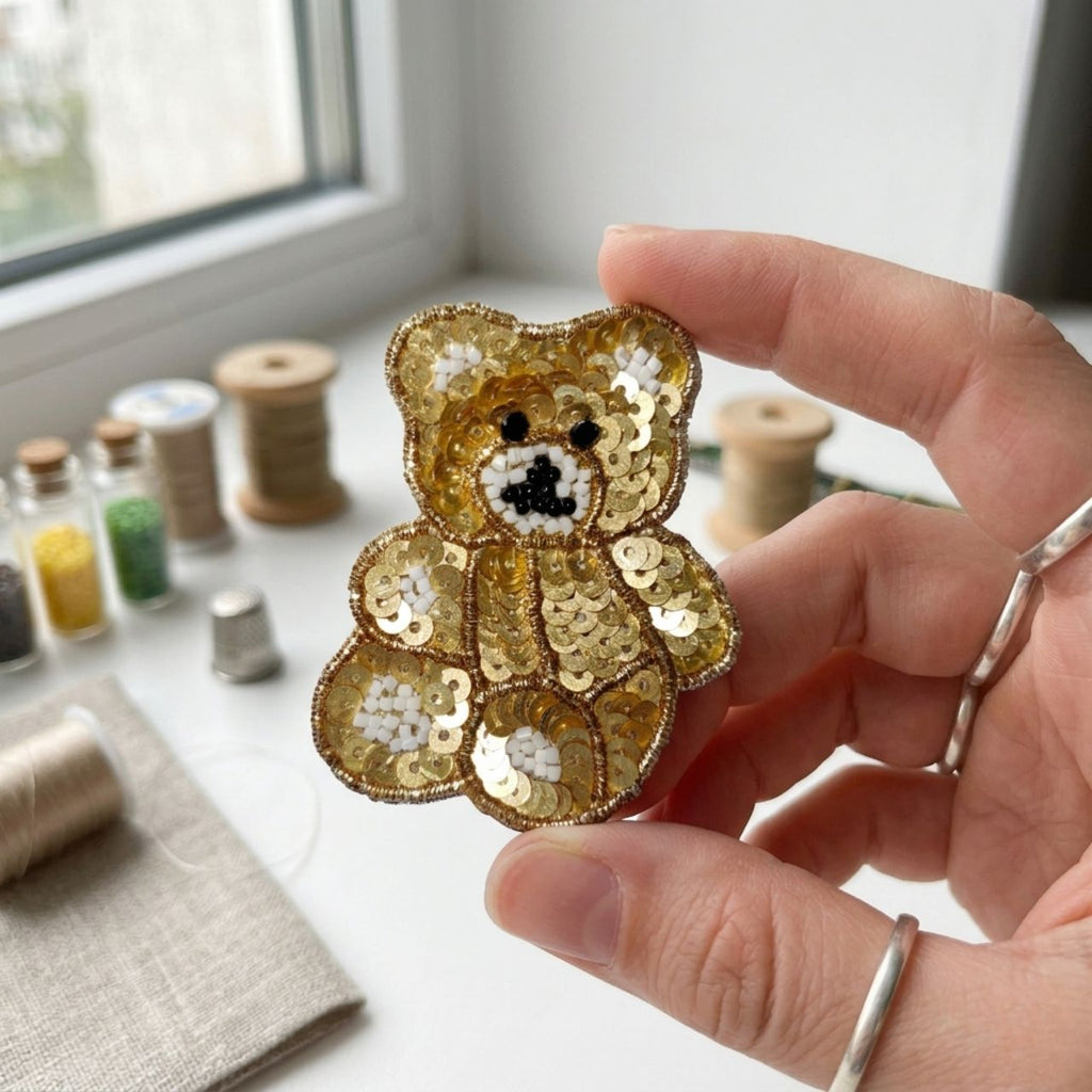 Golden Teddy Bear Brooch Pin