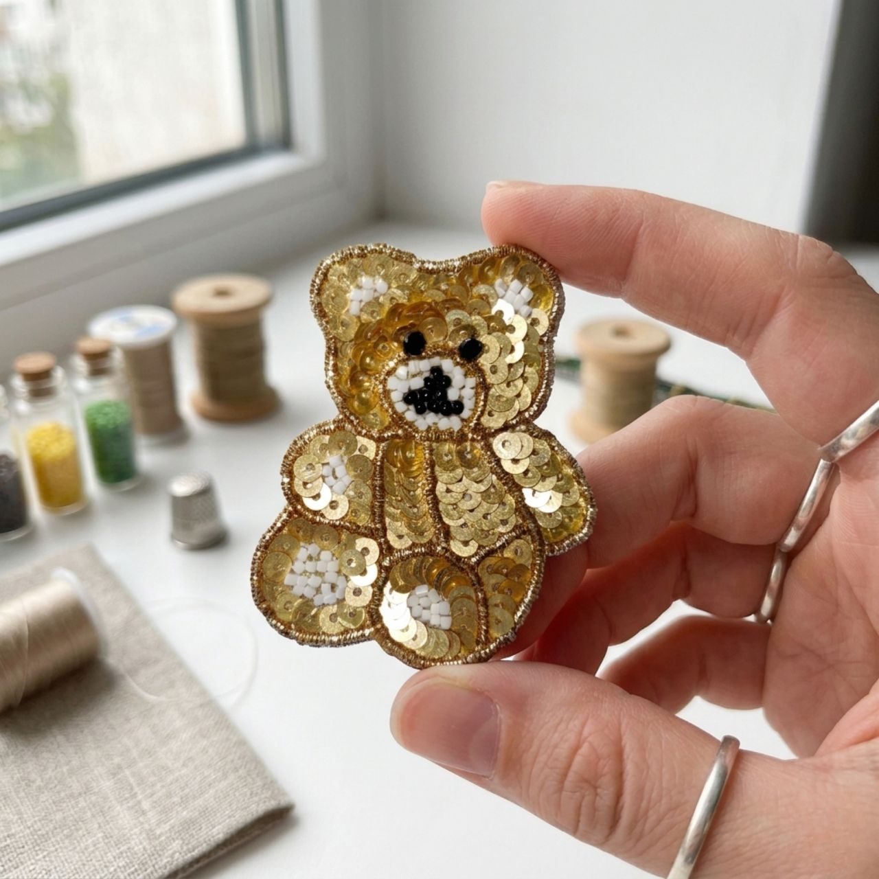 Golden Teddy Bear Brooch Pin