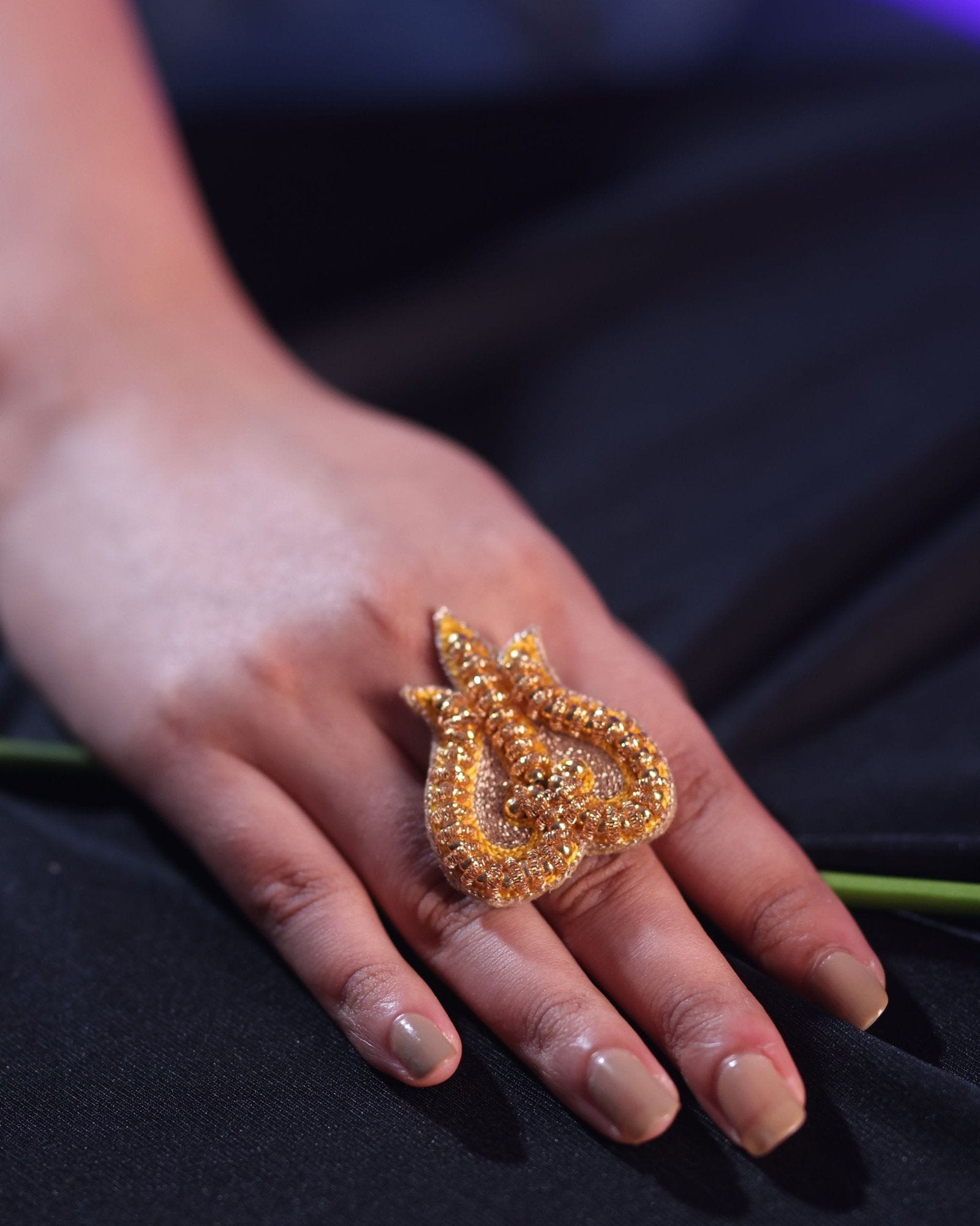 Golden Trishul Beaded Ring