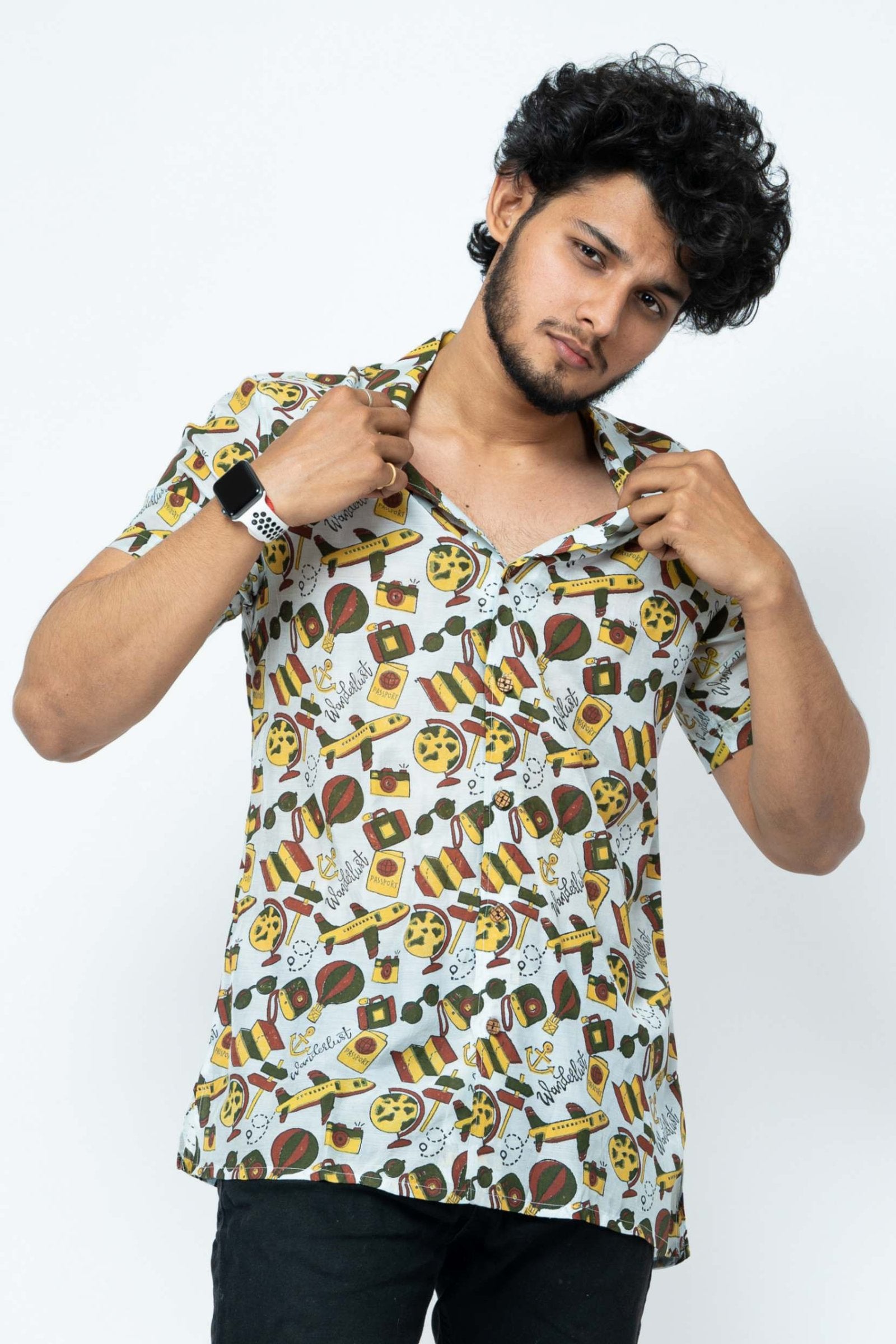 Wanderlust Block Print Mens  Half Shirt