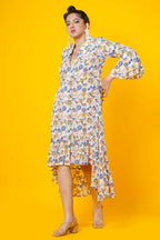 Wanderlust Print Women Midi Frill Dress