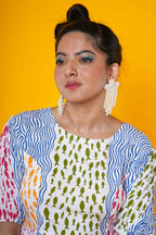 Waves And Fish Block Print Cotton Dress