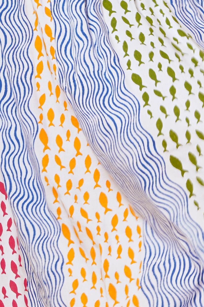 Waves And Fish Block Print Cotton Dress