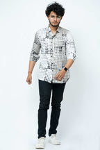 White  Grey  Dots Patch Work Slim Fit Full Sleeve Shirt