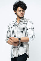 White  Grey  Dots Patch Work Slim Fit Full Sleeve Shirt