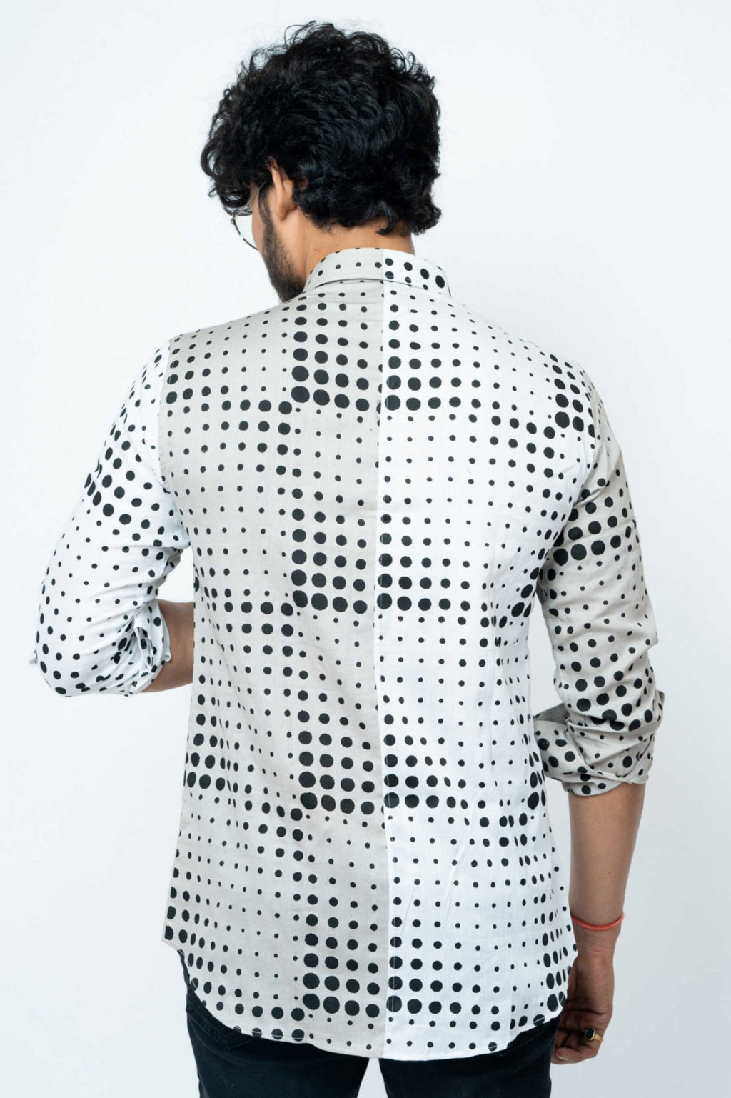 White  Grey  Dots Patch Work Slim Fit Full Sleeve Shirt