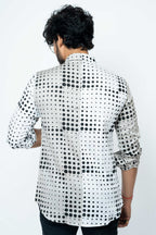White  Grey  Dots Patch Work Slim Fit Full Sleeve Shirt