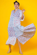 Women Block Print Blue Kalamkari Dress