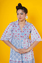 Women Block Print Blue Kalamkari Dress
