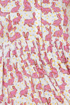 Women Block Printed Cotton Midi Dress With Stripes And Rabbit