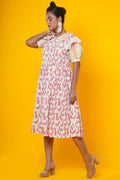 Women Block Printed Cotton Midi Dress With Stripes And Rabbit