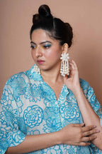 Women Block Print Cotton Shirt In Blue
