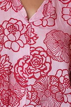 Women Block Print Cotton Shirt In Red And Pink