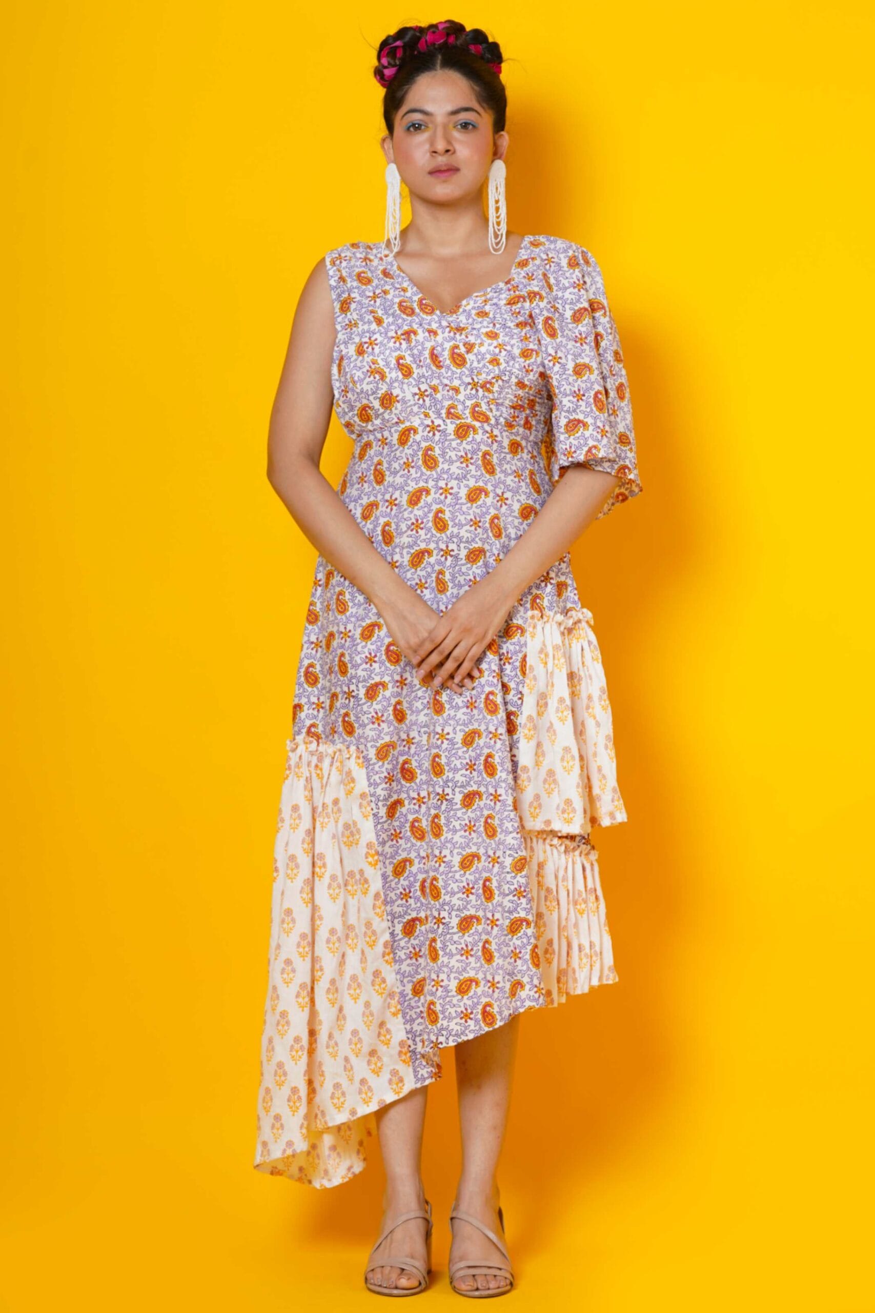 Women Block Print High Low Cotton Dress