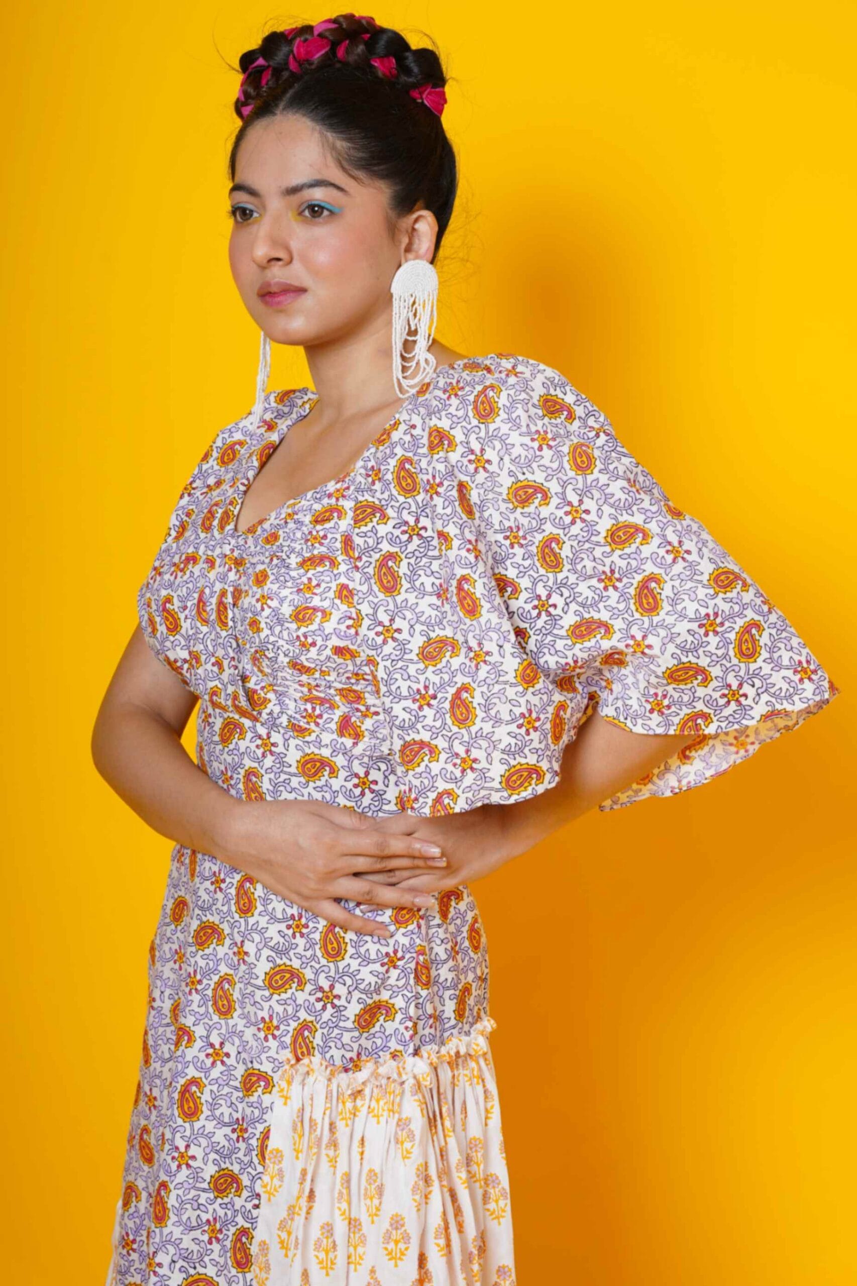 Women Block Print High Low Cotton Dress