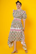 Women Block Print Kalamkari Dress In Red And Green