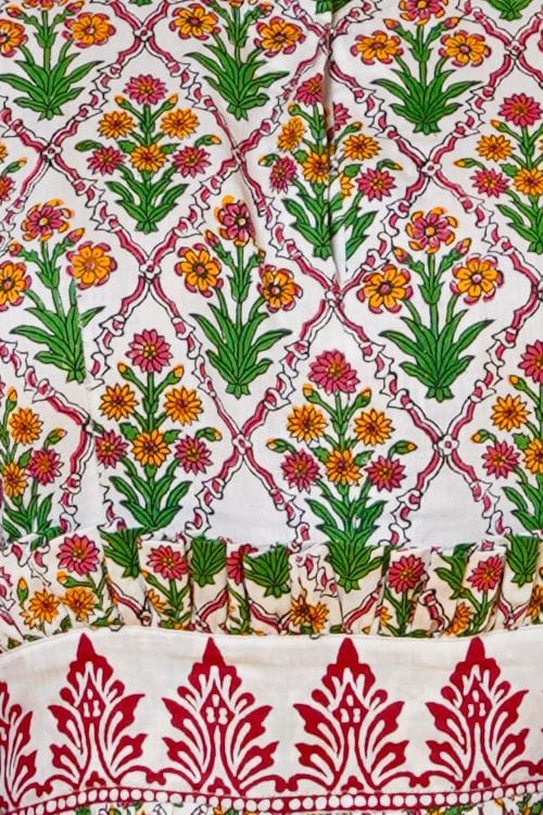 Women Block Print Kalamkari Dress In Red And Green