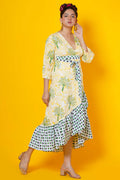 Women Block Print Tropical Summer Wrap Dress