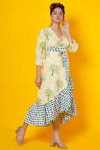 Women Block Print Tropical Summer Wrap Dress