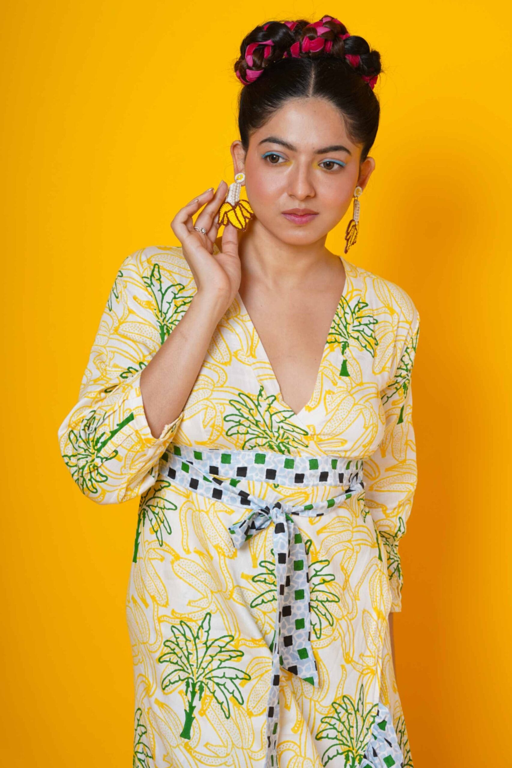 Women Block Print Tropical Summer Wrap Dress