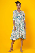 Women Block Printed Cotton Midi Dress