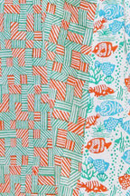 Women Block  Printed  Cotton Midi Dress In Orange And Sky