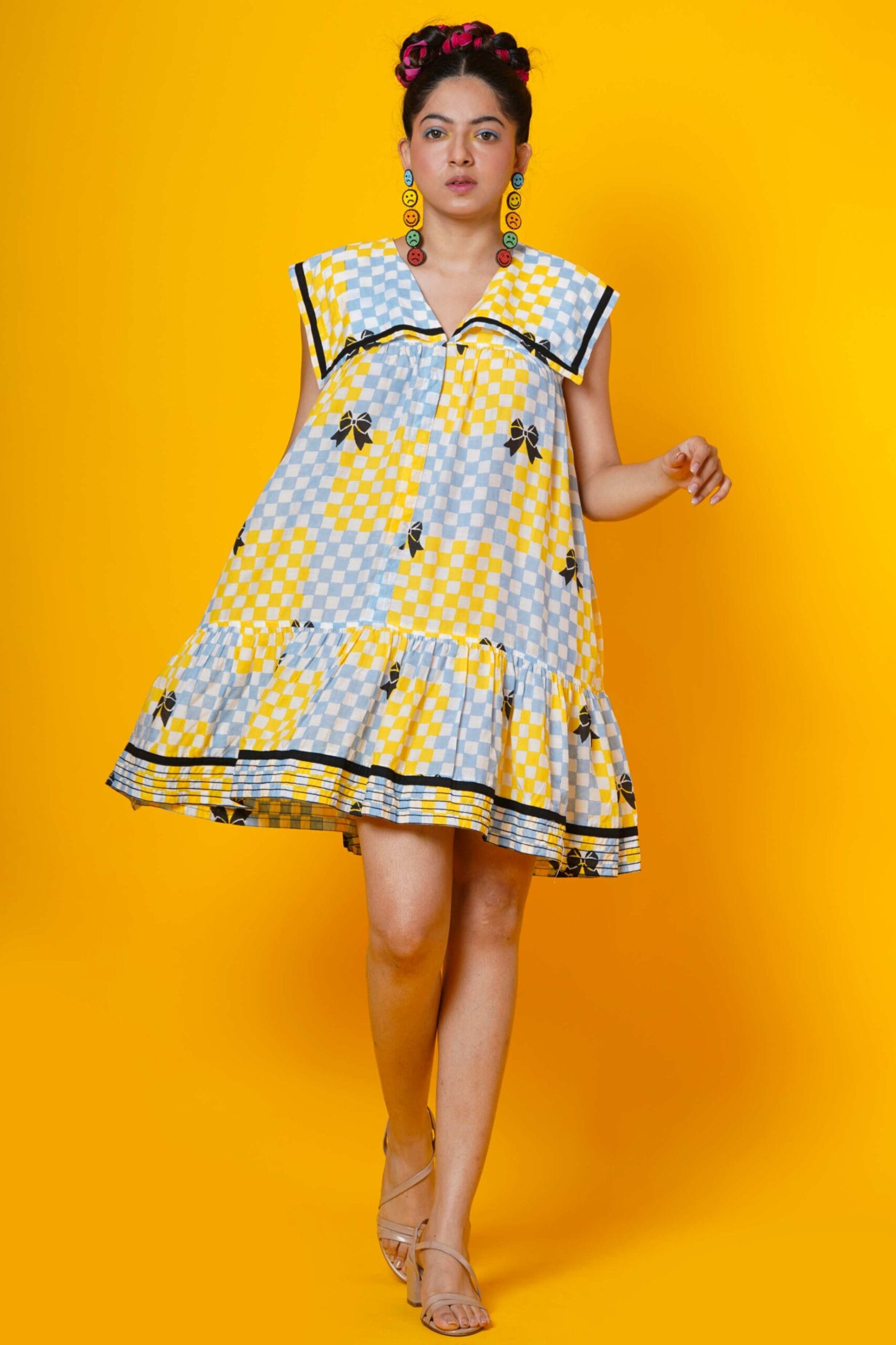 Women Block Printed Muslin Midi Dress