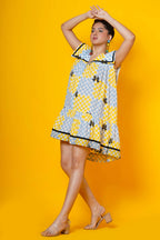 Women Block Printed Muslin Midi Dress