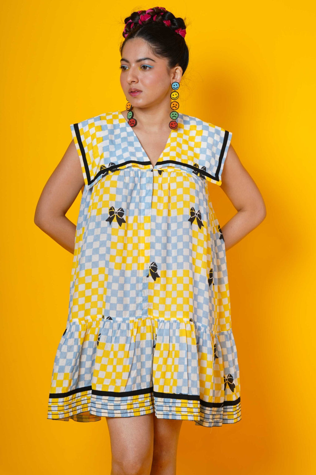 Women Block Printed Muslin Midi Dress