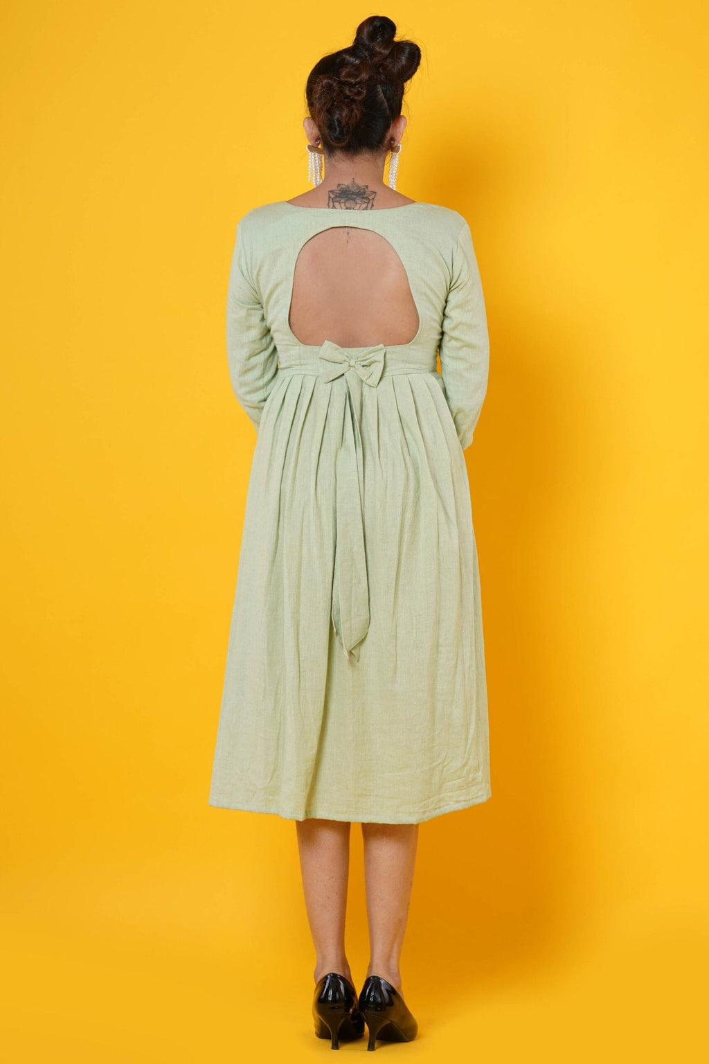 Women Hand Embroidered Cotton Midi Dress With Pintucks Detailing
