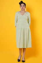 Women Hand Embroidered Cotton Midi Dress With Pintucks Detailing