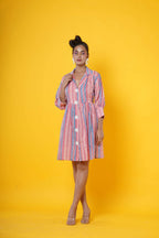 Women Block Printed Cotton Midi Dress In Stripes