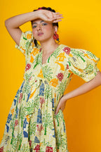Block Print Village Theme Women Midi Dress